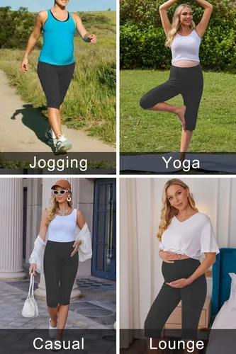 Vista 4 de Ekouaer Pantalones cortos de maternidad para mujer, pantalones capri de maternidad, pantalones cortos de yoga, pantalones cortos para embarazo