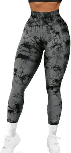 Vista 2 de GILLYA Leggings de levantamiento de glúteos para mujer, sin costuras, teñido anudado, leggings de entrenamiento, gimnasio, cintura alta, pantalones