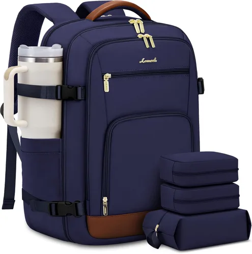 Vista 41 de LOVEVOOK Mochila de viaje para mujer y hombre, Beige, Mochilas de viaje