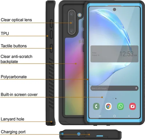 Vista 3 de Punkcase Funda impermeable Note 10 [Serie Extrema] [Slim Fit] [Certificado IP68] [A prueba de golpes] [Resistente a la suciedad] [a prueba de nieve]