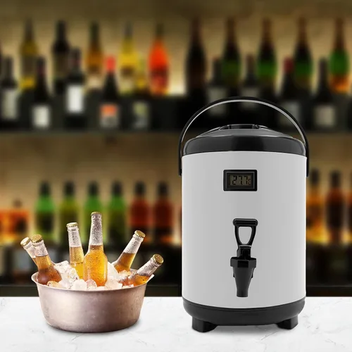 Vista 2 de Dispensador de bebidas aislado con tapa, dispensador de agua fría y caliente de acero inoxidable de 2.1 galones con termómetro y espiga, apto