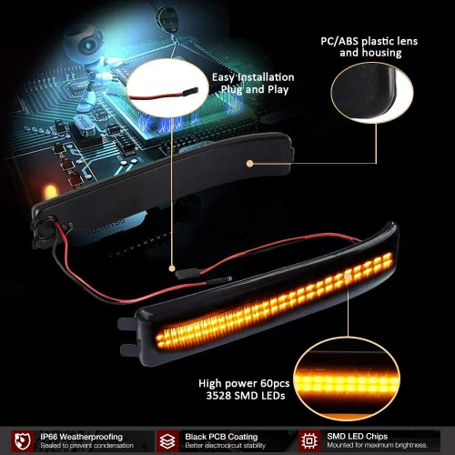Vista 5 de D-Lumina Reflector de espejo lateral LED secuencial, luces direccionales, lente ahumada, compatible con Fo-rd F150 2009-2014, luz intermitente