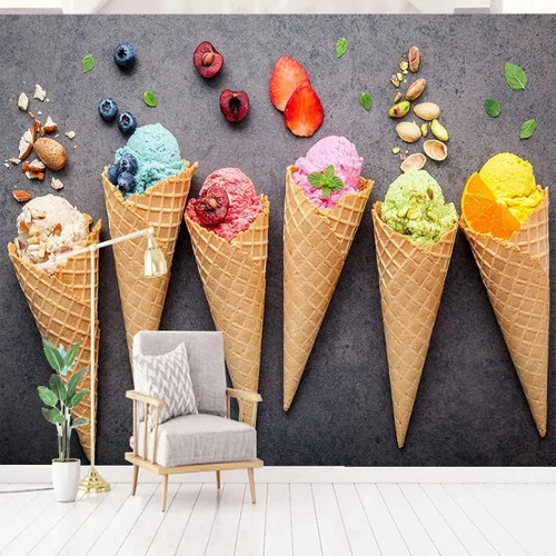 Vista 3 de Mural 3D moderno y fresco de helado, papel tapiz de fotos de cocina de helado colorido de verano, adhesivo de pared para sala de estar, dormitorio