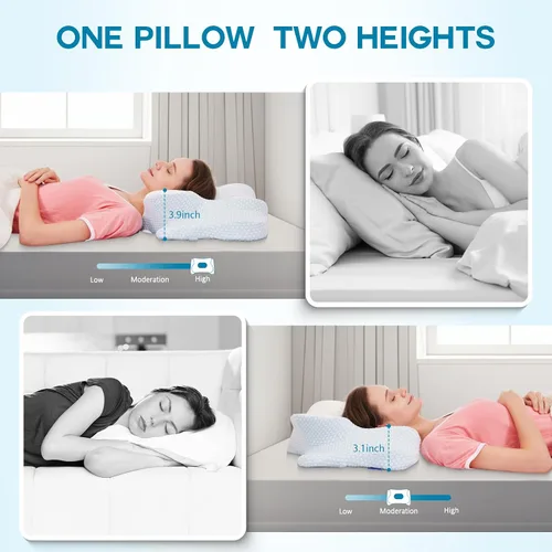 Vista 6 de Almohada cervical para el cuello, almohadas ergonómicas de espuma viscoelástica para aliviar el dolor de cuello y hombros, diseño ortopédico