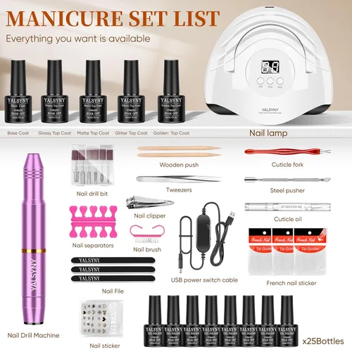 Vista 3 de Kit de esmalte de uñas de gel YALSYNY, con secador de uñas LED UV, kit de taladro eléctrico para uñas, herramientas de uñas DIY para el hogar