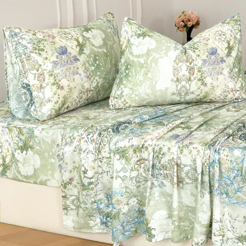 Vista 16 de Zusbest Juego de sábanas florales de 100 % algodón percal, color naranja y amarillo, juego de sábanas suaves y transpirables con diseño botánico