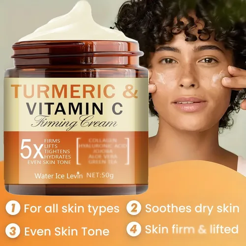 Vista 6 de Soelegant Crema reafirmante de cúrcuma y vitamina C para cara y ojos, hidratante antienvejecimiento con aloe, té verde, colágeno, hidrata, tensa