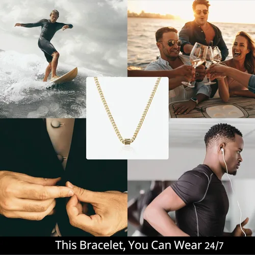 Vista 6 de Galis Classic Chains For Men - Cuban Link Chain with Small Bead Pendant, Diamond-Cut Stainless Steel, Waterproof Silver Plated Men's Necklace, Gold