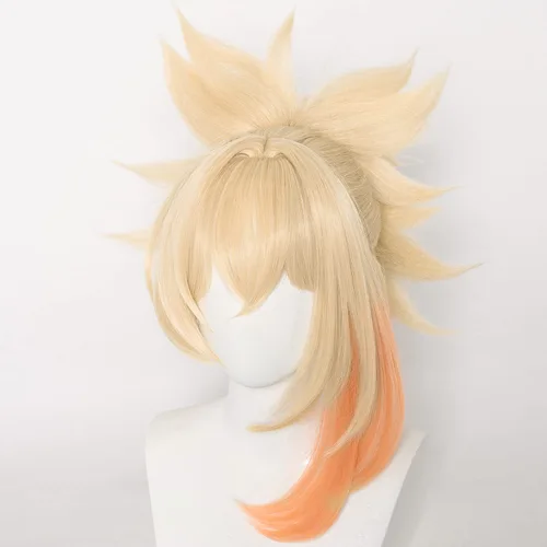 Vista 3 de LABEAUTÉ Yoimiya Cosplay de Genshin Impact - Peluca corta de dos trenzas para mujer