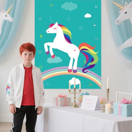 Vista 6 de PLULON Pin The Horn On The Unicorn para juegos de fiesta de cumpleaños infantiles, suministros de fiesta de unicornio, regalos de decoración