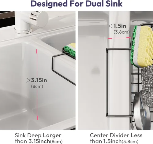Vista 2 de SWTYMIKI Soporte de esponja para fregadero de cocina, organizador móvil para fregadero de cocina con gancho en forma de M, esponjas colgantes