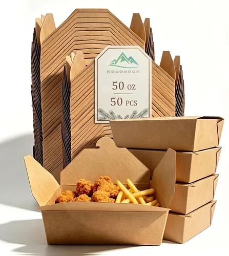 Vista 7 de Kaderron 80 piezas 26 oz (780 ml) contenedores de comida desechables para llevar, cajas de comida marrón, caja de papel kraft para llevar apta