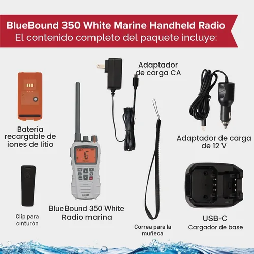 Vista 6 de Cobra BlueBound 350 VHF - Radio marina de mano, color blanco, 6 vatios
