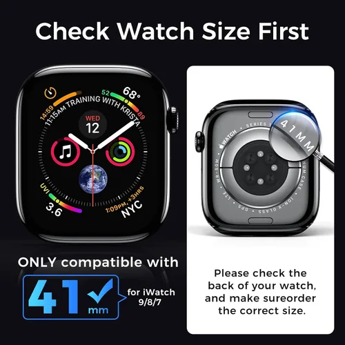 Vista 2 de Protector de pantalla de vidrio templado UV Compatible con Apple Watch Series 9/8/7 de 41 mm, protector de pantalla de vidrio templado 3D curvado