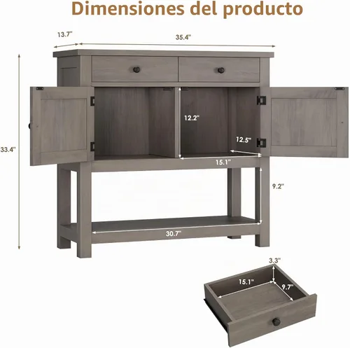 Vista 2 de HOSTACK Farmhouse - Mesa consola con almacenamiento, mesa de entrada de 35 pulgadas de ancho, gris ceniza