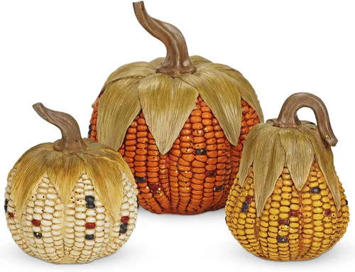 Vista 12 de Briful - Racimo de calabaza de maíz de resina, decoración de otoño de una Calabaza adjunta 3 en 1