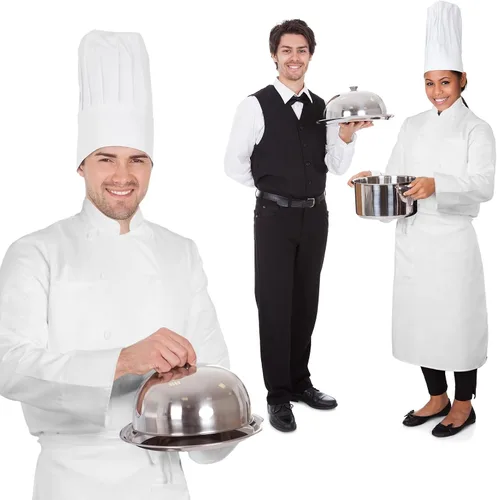 Vista 5 de Hillban Halloween 3 Pcs Chef Unisex Costume Chef Tall Hat Coat Bistro Apron Set Chef Jacket Chef Coat Chef Apron for Man