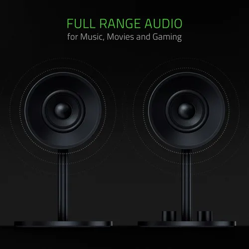 Vista 2 de Razer Nommo: Custom Woven Fiberglass 3" Drivers - Rear-Facing Bass Ports - Bass Knob w/Automatic Gain Control - Full Range 2.0 PC Gaming Speakers