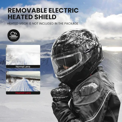 Vista 2 de ILM Cascos para moto de nieve y motocicleta con cara completa, película antiempañante Pinlock para hombres y mujeres, con visera térmica opcional