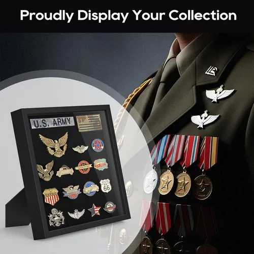 Vista 8 de TJ.MOREE Marco de exhibición de pines, caja de sombra de 11 x 11 pulgadas para pin esmaltado, insignias militares, medallas, parches