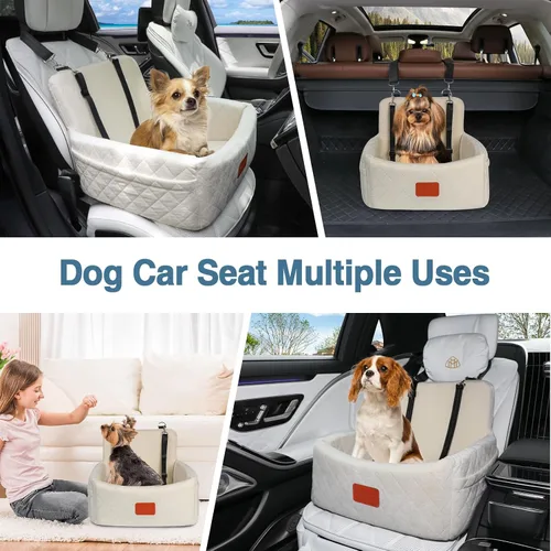 Vista 7 de WOOAIDAGG Asiento de coche para perros de menos de 30 libras, relleno cómodo de tela con espuma viscoelástica, cama de viaje para mascotas lavable