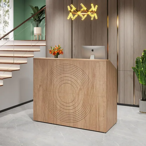 Vista 3 de Tribesigns Escritorio de Recepción con Mostrador, Mesa de Recepción Frontal Moderna con Pasacables, Mostrador de Venta al por Menor de 47 Pulgadas