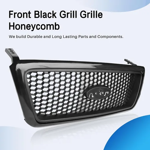 Vista 2 de CarPartsDepot Rejilla delantera negra diseño de panal compatible con Ford F-150 Pickup Truck 2004-2008 Lariat New Body Style 4L3Z8200CAPTM FO1200415