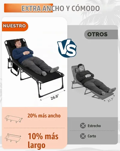 Vista 5 de KingCamp Silla de salón de gran tamaño 440 libras, silla de bronceado acolchada, color negro