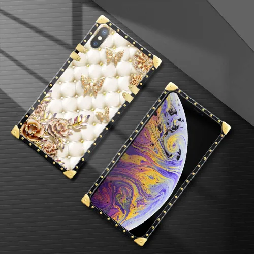 Vista 3 de Funda compatible con iPhone X/Xs, TPU suave de lujo y parte trasera de policarbonato duro para niñas y mujeres, funda protectora a prueba de golpes