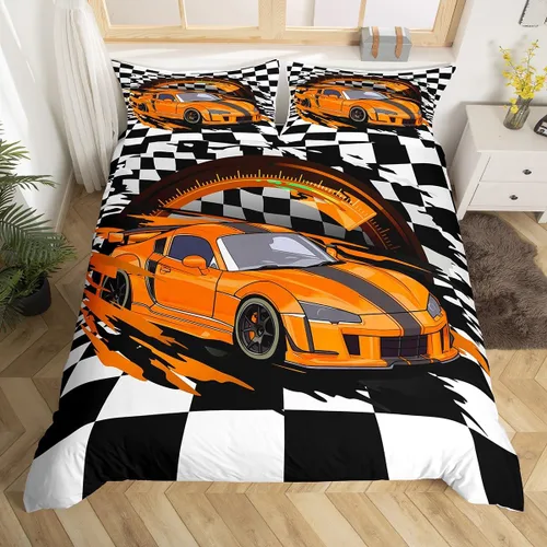 Vista 7 de Erosebridal Juego de ropa de cama de coche deportivo verde para niños, tamaño individual, funda de edredón de autos de carreras para niños