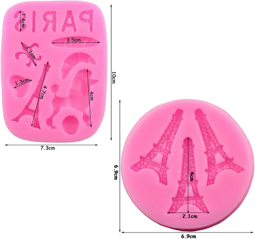 Vista 2 de Juego de 2 moldes para fondant de silicona con texto en inglés "I Love Paris", de Torre Eiffel, para pasteles, cupcakes, dulces, decoración, azúcar