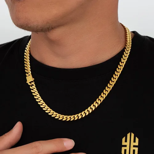 Vista 2 de KRKC&CO - Cadena de eslabones cubanos para hombre de 810120.551in, cadena cubana Miami de oro de 18 quilates, corte de 4 lados, joyería hip hop