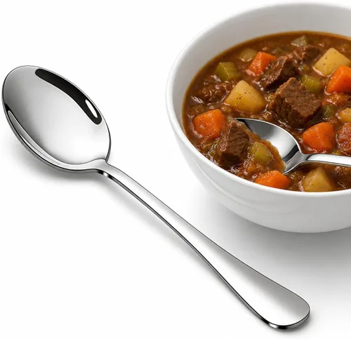 Vista 13 de Juego de tenedores y cucharas, 6 piezas de tenedores para ensalada de 6.7" y 6 piezas de cucharas para sopa de 6.7", juego de cubiertos de acero