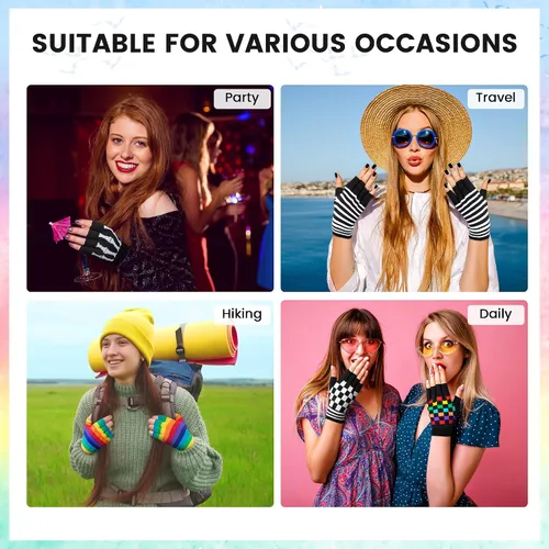 Vista 5 de Simplicity Guantes de esqueleto sin dedos para mujeres y hombres, guantes de calavera elásticos de punto