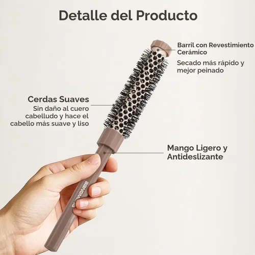 Vista 3 de BANGMENG Juego de 3 cepillos redondos pequeños, 3/7 1/2 5/8 pulgadas, cepillo de pelo de barril para secado con soplado, cerdas suaves