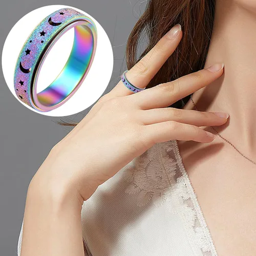 Vista 4 de OreilleStar Anillo de ansiedad para mujeres: Juguetes para adultos, anillos giratorios con luna y estrella, anillos para la ansiedad para mujeres