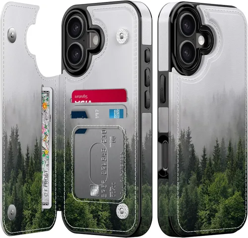 Vista 23 de LETO para iPhone 15 Pro Funda tipo cartera - Tapa tipo folio con patada - Diseños de moda - Tarjetero - Funda protectora para mujeres y niñas - 6.1