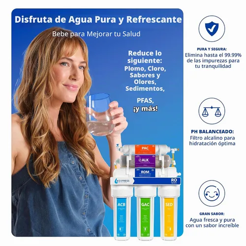 Vista 3 de Sistema de filtro de agua de ósmosis inversa Express Water, reducción de cloro, Certificado NSF Certificado NSF, grifo cromado moderno, detección
