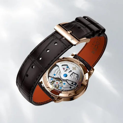 Vista 6 de AGELOCER Luxury Automatic Mechanical Watch, Original Men Watch with 3D Starry Sky Moon Phase Watch Dial Skeleton Leather Men's Wrist Watch