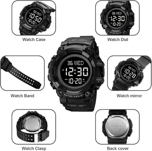 Vista 5 de Reloj de pulsera digital con esfera grande para hombre reloj de cuenta regresiva impermeable con luz LED 5 bar