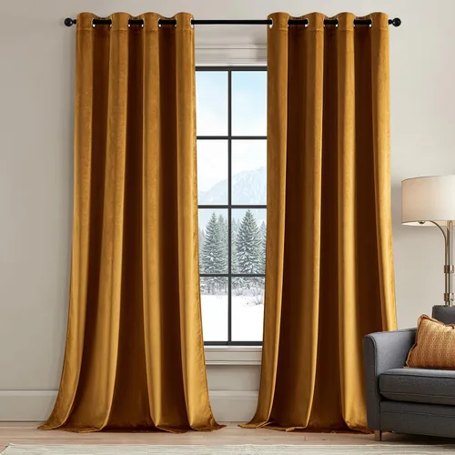 Vista 80 de ANRODUO Cortinas de terciopelo beige de 45 pulgadas de largo, opacas con aislamiento térmico insonorizado, cortinas de privacidad para oscurecer