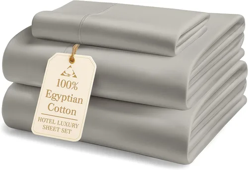 Vista 101 de LANE LINEN - Sábanas individual 100% algodón egipcio suave, cómodo y grueso de calidad de hotel, costuras reforzadas totalmente elásticas, sin