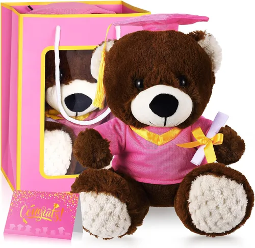 Vista 15 de Oso ZJoey con gorra de graduación Juguetes Clase de 2025 Oso de peluche Teddy Bear Animal con gorra y toga con tarjeta de felicitación y bolsa
