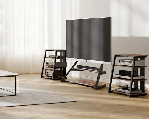 Vista 6 de FITUEYES Soporte esquinero para TV de 75 a 100 pulgadas con gabinete multimedia AV de 4 niveles, soporte de TV de piso con estantes esquineros