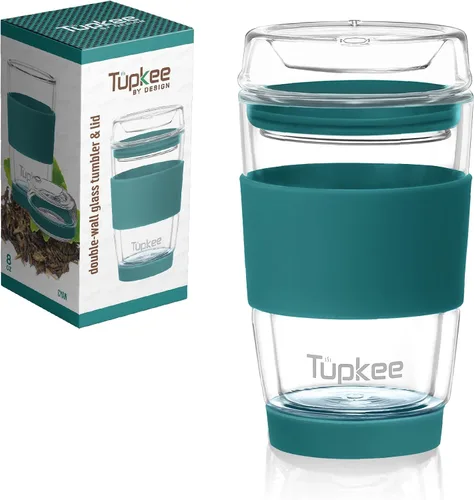 Vista 12 de Vaso de vidrio de doble pared, 8 onzas, vaso de té/café aislado y reutilizable hecho completamente de vidrio soplado a mano con tapa, taza de viaje