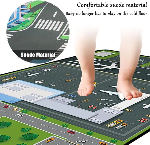 Vista 4 de Tapete grande de juego para el aeropuerto para jugar con autos pequeños, alfombra educativa de tráfico por carretera, divertida alfombra