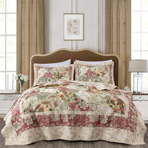 Vista 10 de Chezmoi Collection Delaney - Juego de edredón de 2 piezas, diseño floral de retazos prelavados, 100% algodón, tamaño individual