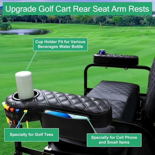 Vista 3 de MOSNAI Golf Cart Armrest with Cup Holder for Club Car EZGO Yamaha Rear Seat 1-Inch Square Tube, Upgrade Golf Cart Armrest with Phone Storage Pouch