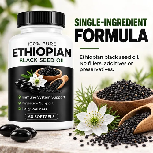 Vista 10 de Cápsulas de aceite de semilla negra etíope - 4.64% timoquinona, 60