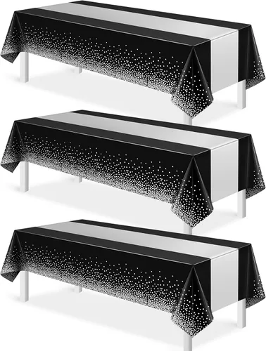 Vista 38 de MASHAN 1 mantel negro y azul para decoración de fiesta, mantel de plástico negro impreso azul, funda rectangular desechable para cumpleaños, boda